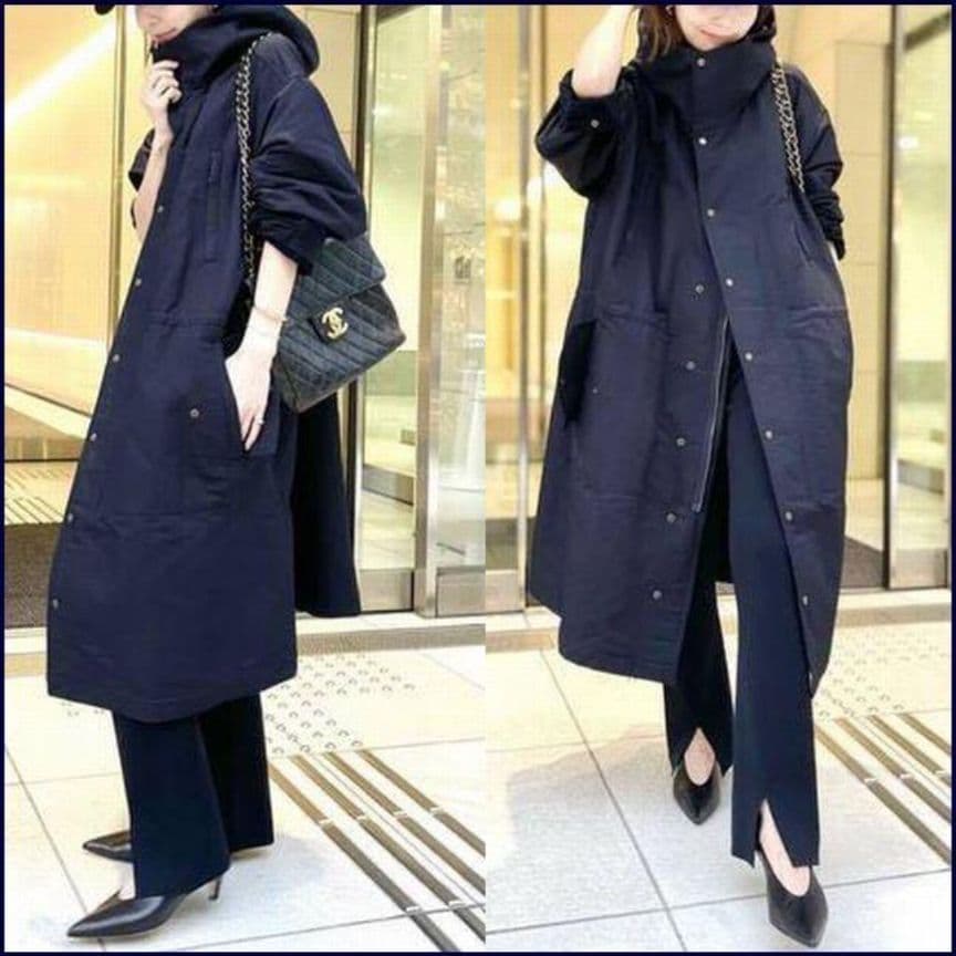 【美品】ハーヴェルスタジオ モッズコート ネイビー レディース 38