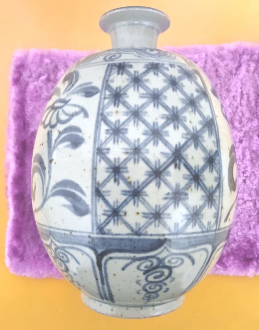 骨董品　萬古焼　華器　岸園山　花瓶　花器　花生　花入　呉須模様