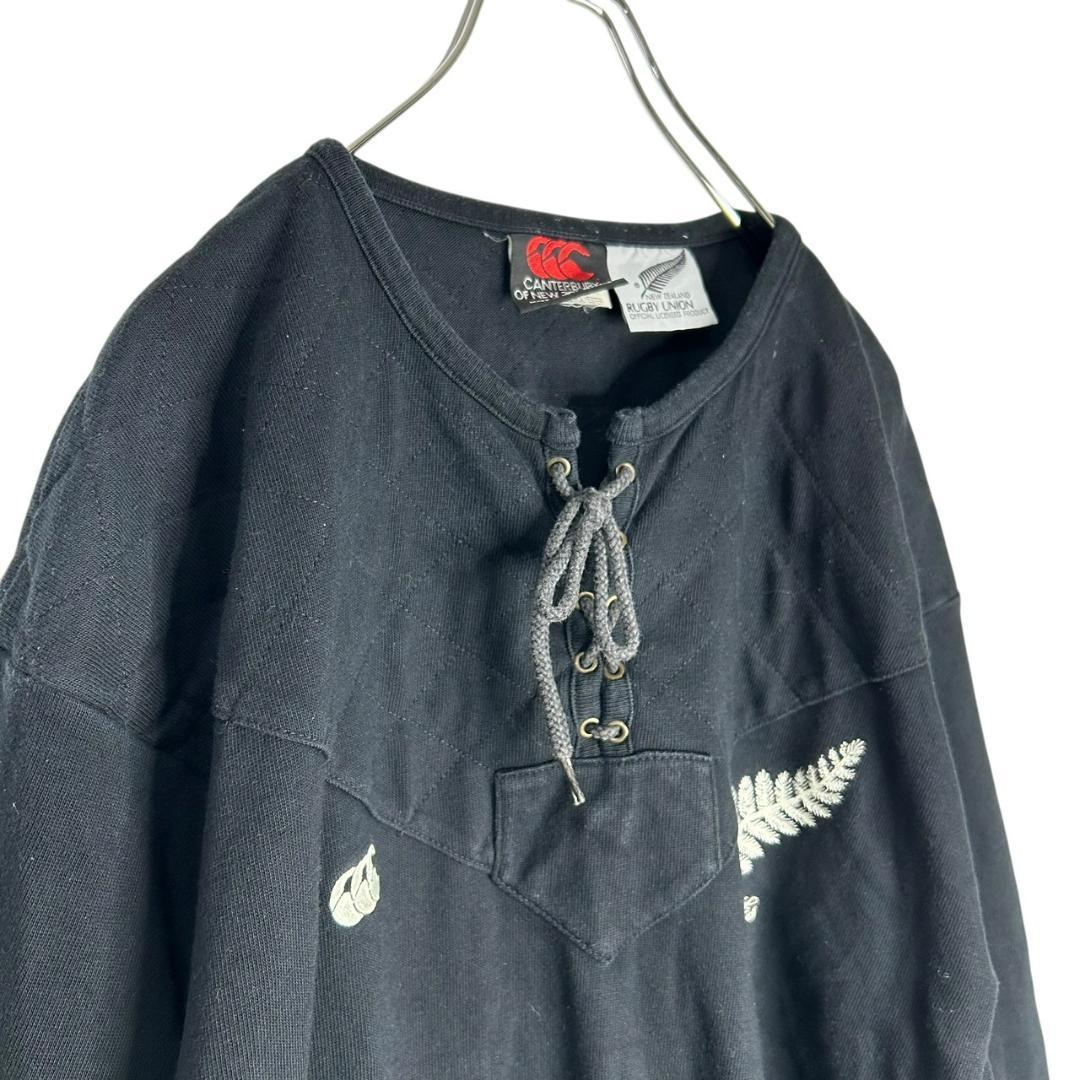 貴重 90s カンタベリー オールブラックス　レースアップ　ラガーシャツ　M　黒