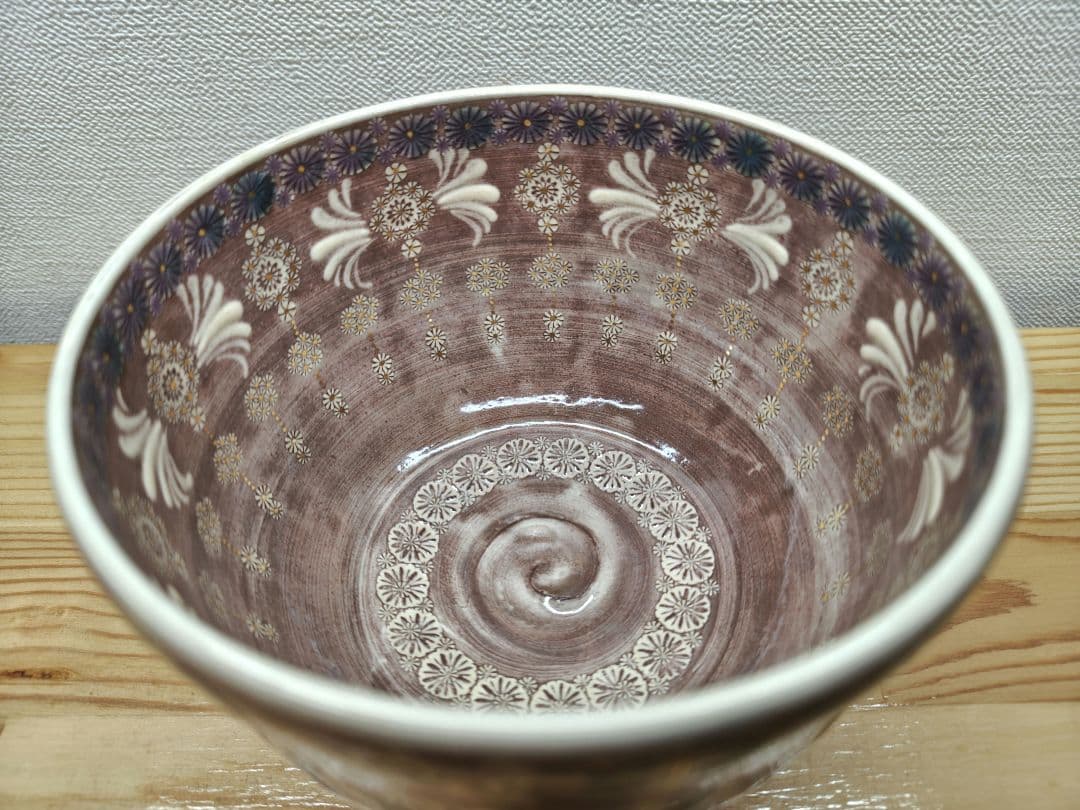 送料込【逢絢亭・新品】茶道具 茶碗 京焼 紫彩華紋 森里陶楽 共箱入り