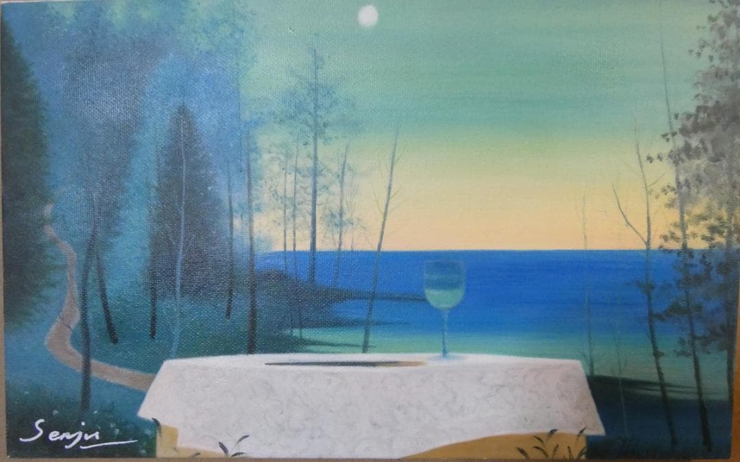 風景画　千住博　海の幸　M10　額付き　手描き　肉筆