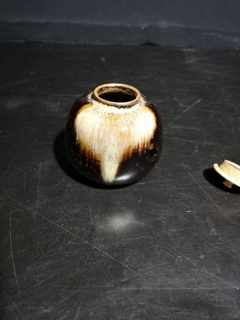 【茶道具】膳所焼丸茶入　時代茶入れ　茶入105