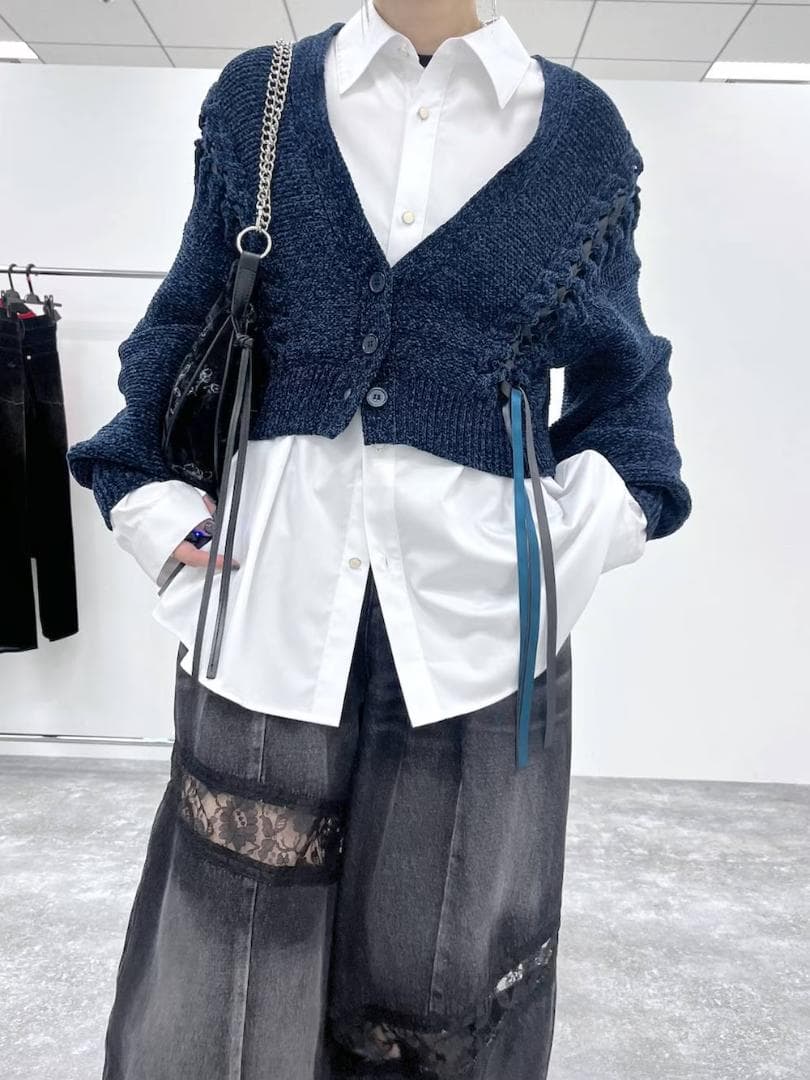 即完売品 新作 新品 HARE モールレースアップカーディガン ブルー