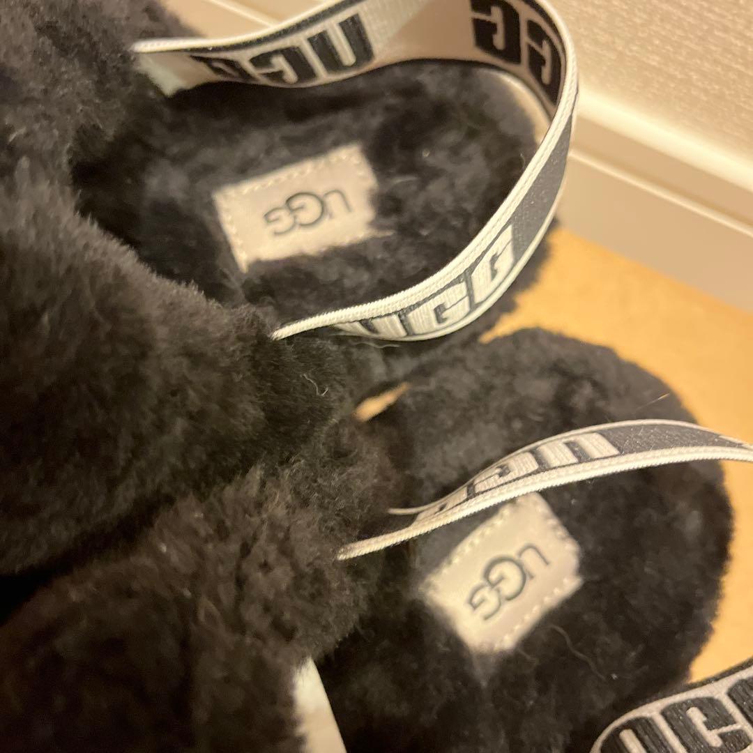 【美品】UGG ブラック ムートン　ボア スリッパ　23cm