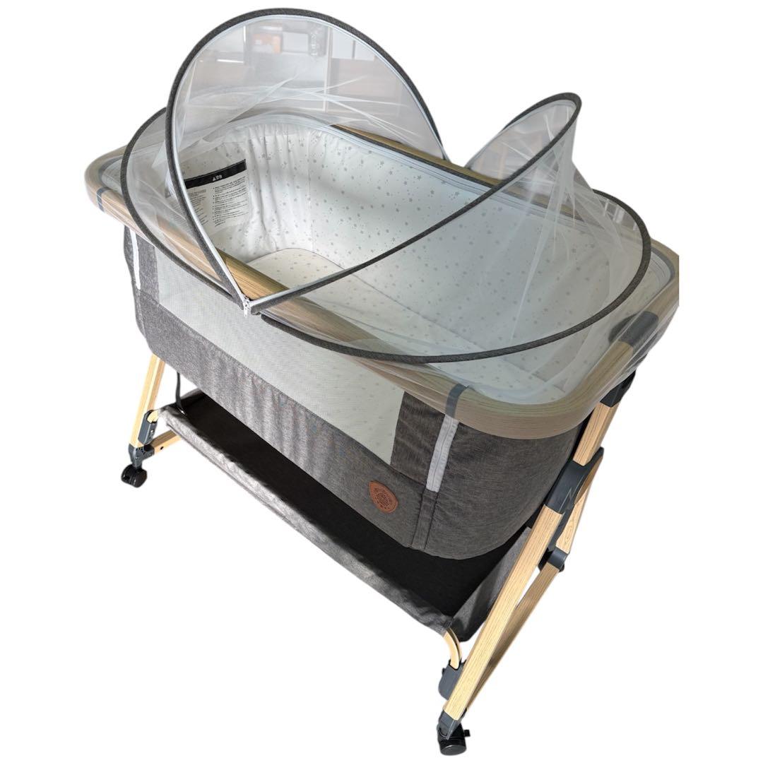 HZDMJ ベビーベッド 添い寝可能 蚊帳付き キャスター付き