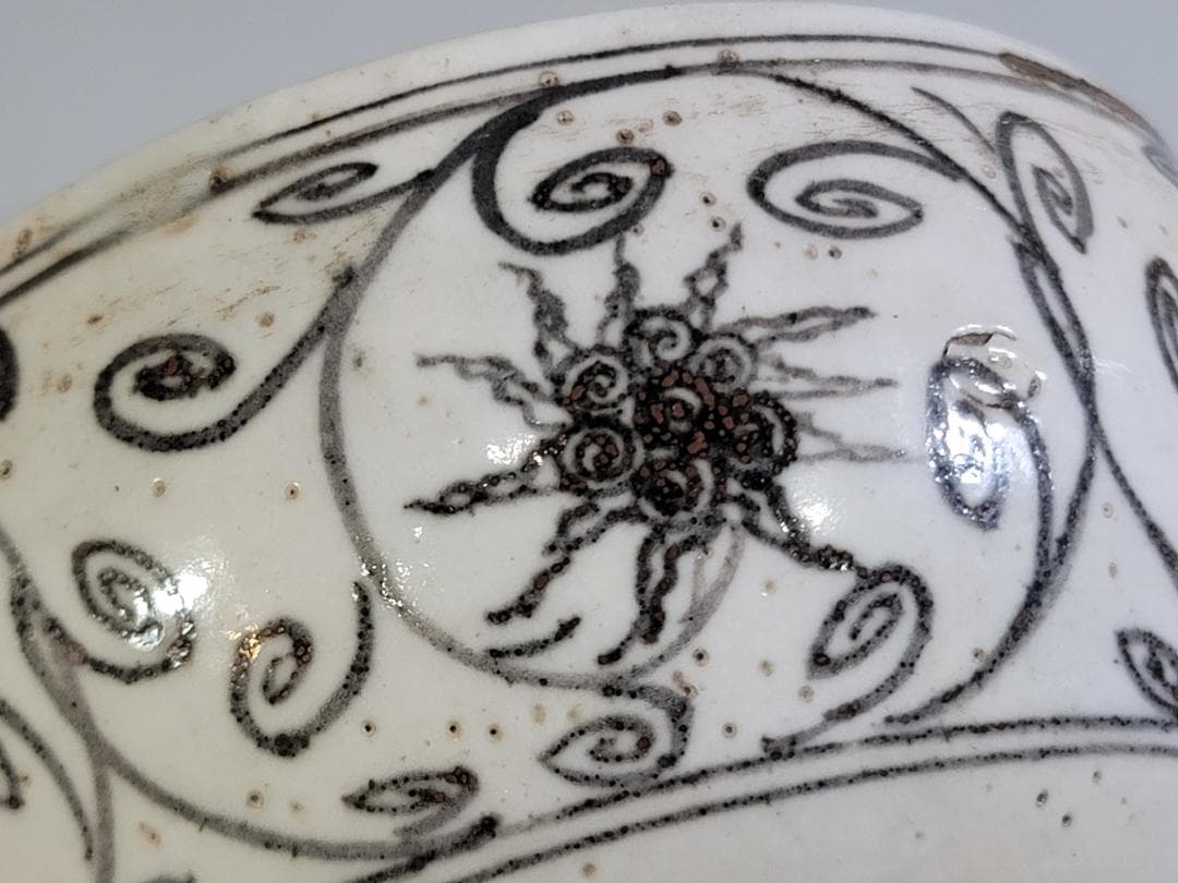 茶道具 元賓焼 纏枝蓮花紋 茶碗 古美術 DT416