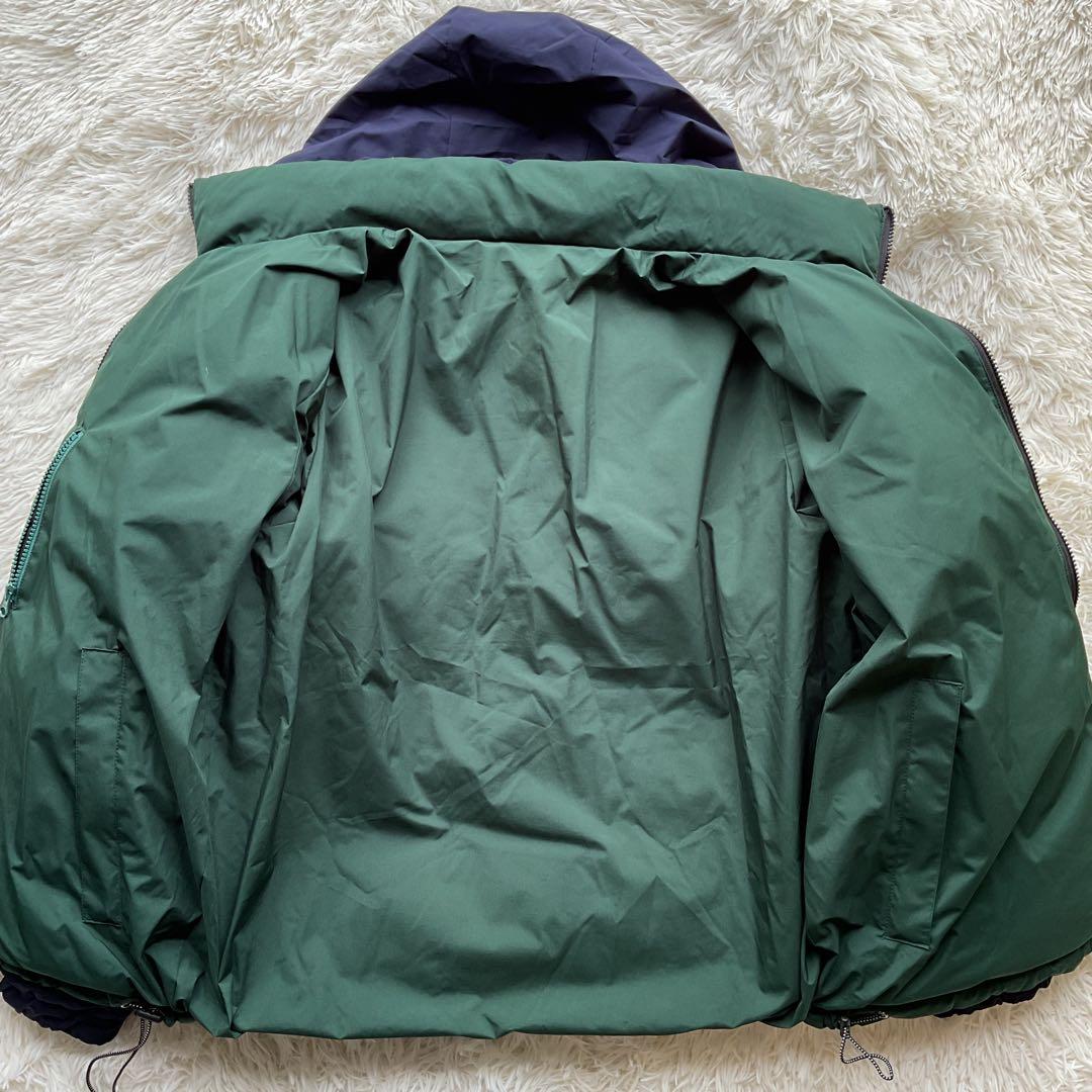 美品✨FTC 700FP ダウンジャケット　ボーダー柄　リバーシブル　L 紺×緑