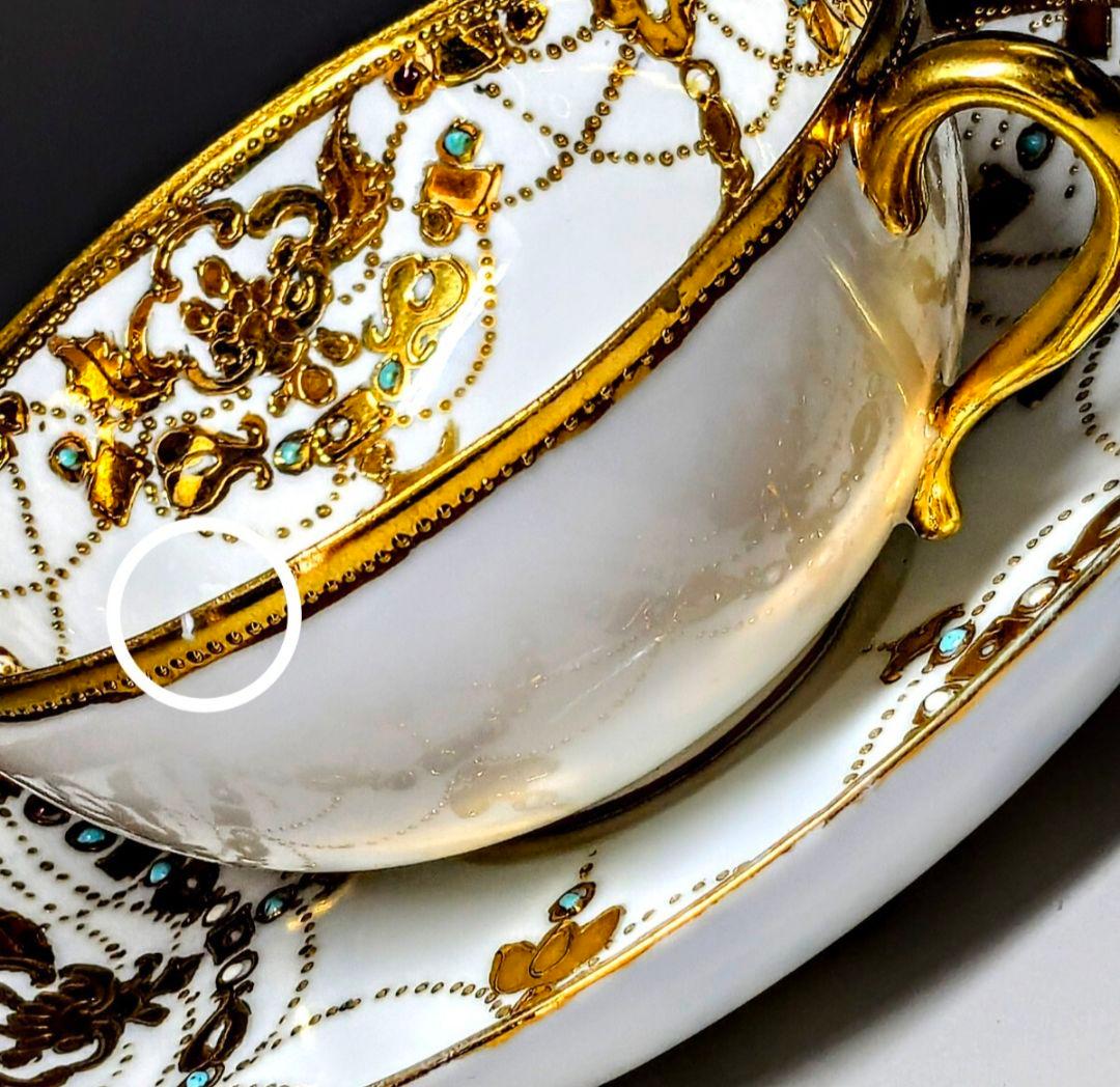 オールドノリタケ　　エナメルビジュー　金盛上　アールヌーボー　カップ＆ソーサー