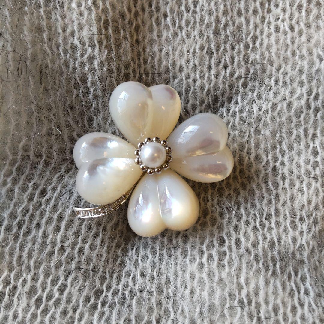 超格安！GSTV★K18WG、白蝶貝、あこや真珠、ダイヤモンドブローチ10.1g