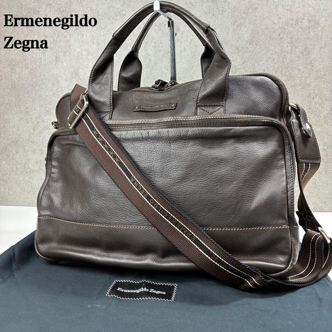 エルメネジルド ゼニア 2way レザー ビジネスバッグ ダークブラウン
