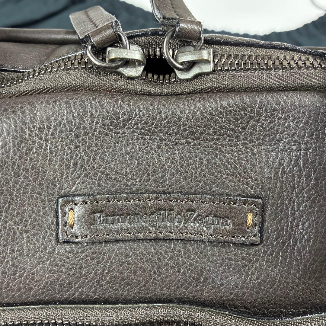 エルメネジルド ゼニア 2way レザー ビジネスバッグ ダークブラウン