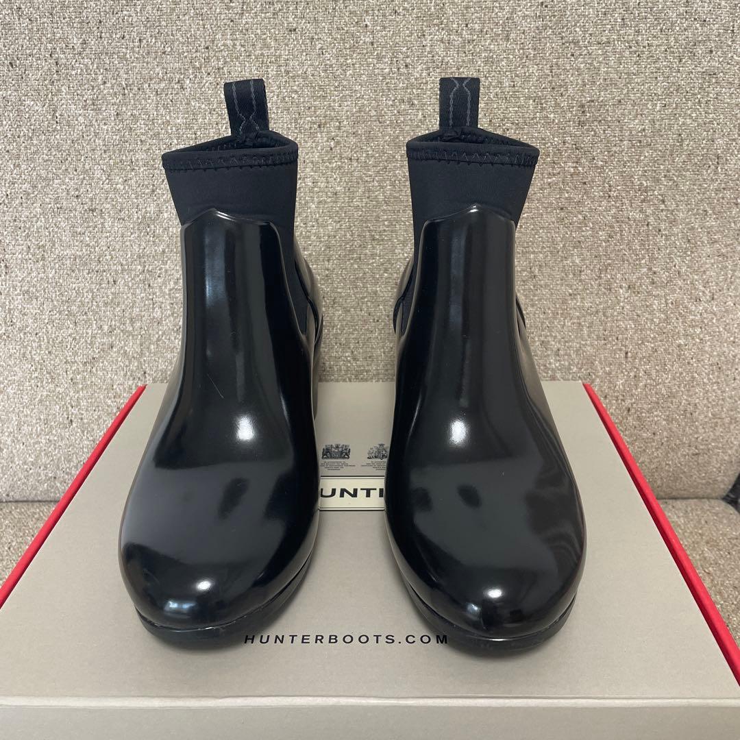 HUNTER ブラック ショート レインブーツ ヒール約7cm 現行品