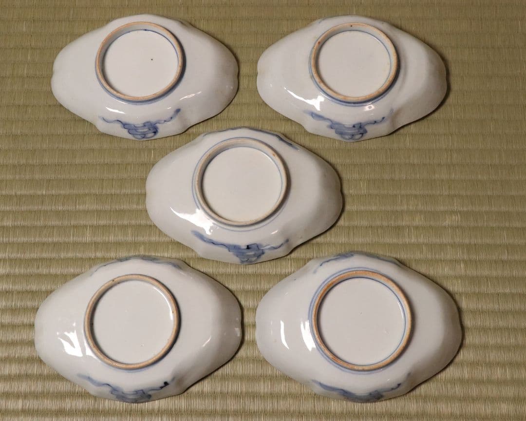 【CM53】古伊万里 桐鳳凰図 変形 刺身皿 五客 鶴 金彩 錦手 菱形 向付