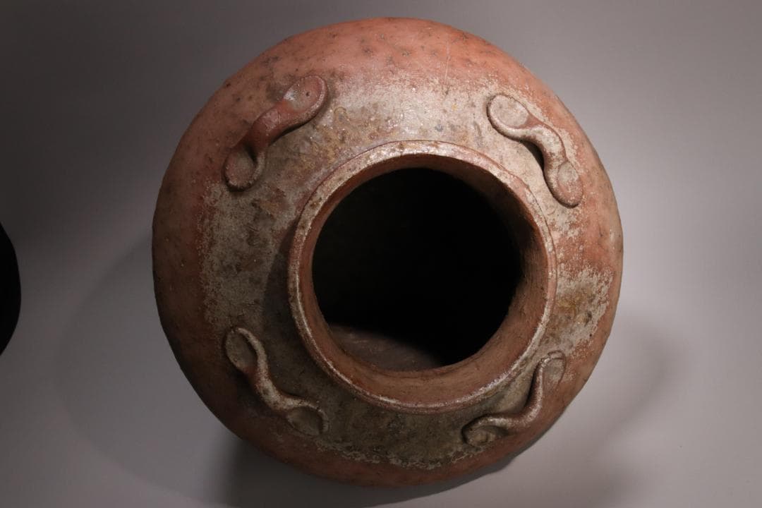 BE793 桃山期~江戸期　古信楽　四耳壷　四耳子　窯印　窯傷　壺　高37.5㎝