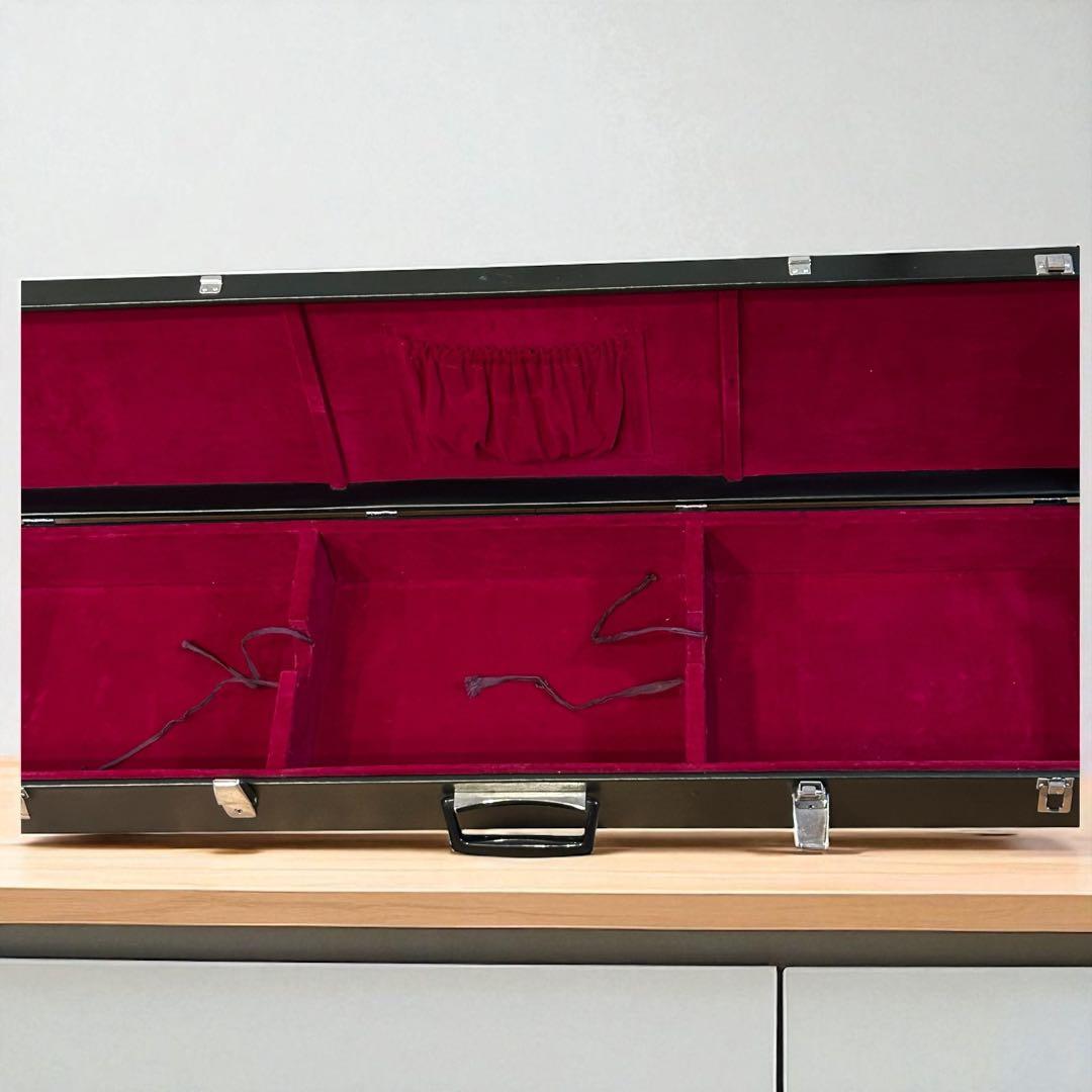 稀少✨ハードケース付き❣️紅木棹 猫皮張り 中棹 地唄三味線 三味線 三つ折り棹