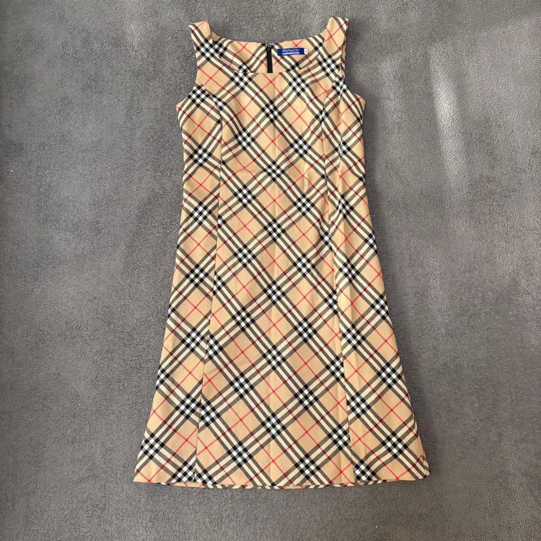 バーバリー ブルーレーベル ノバチェック ワンピース Aライン ウール100%