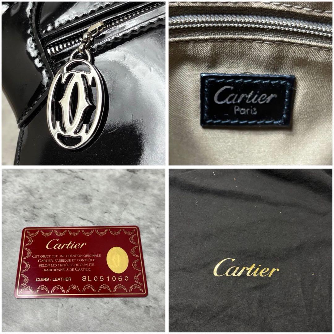 カルティエ レディース ハンドバッグ マルチェロ エナメル ブラック ギャラ付