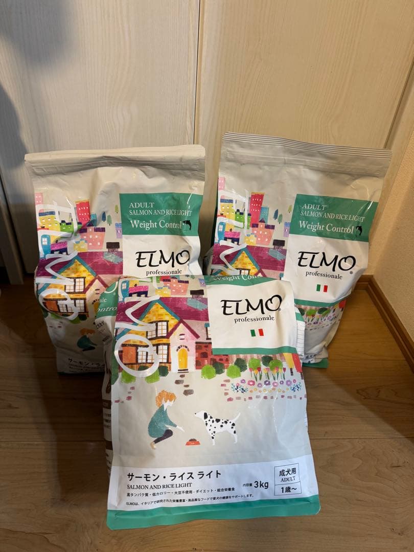 ELMO ドッグフード サーモン・ライスライト（成犬用 1歳〜）3kg×3個