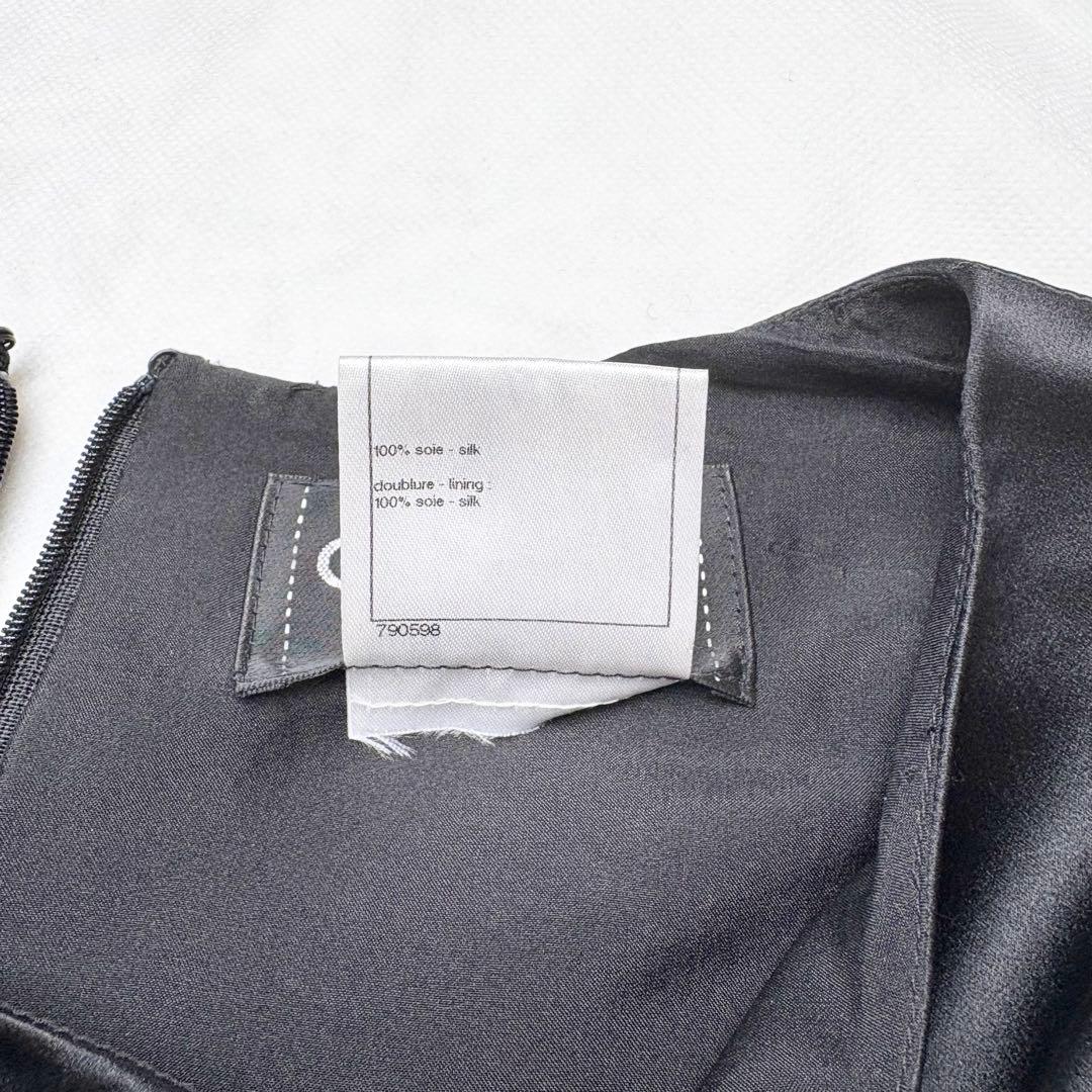 CHANEL シルクワンピース ノースリーブ グリポアボタン ココマーク 42