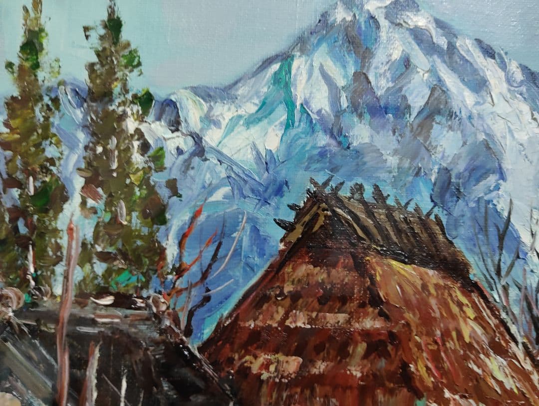 風景画 油彩 尾身周三 「白馬村」