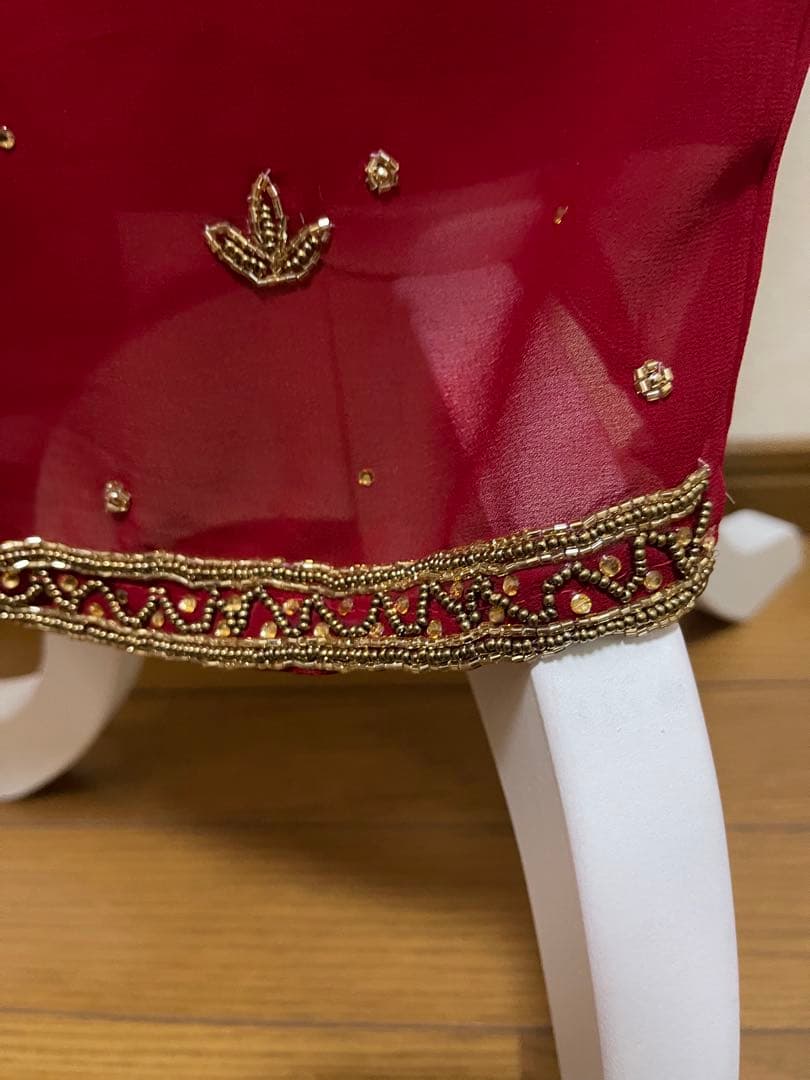 インド民族衣装高級レッド刺繍クルタセット／豪華インドパーティードレス【OT14】