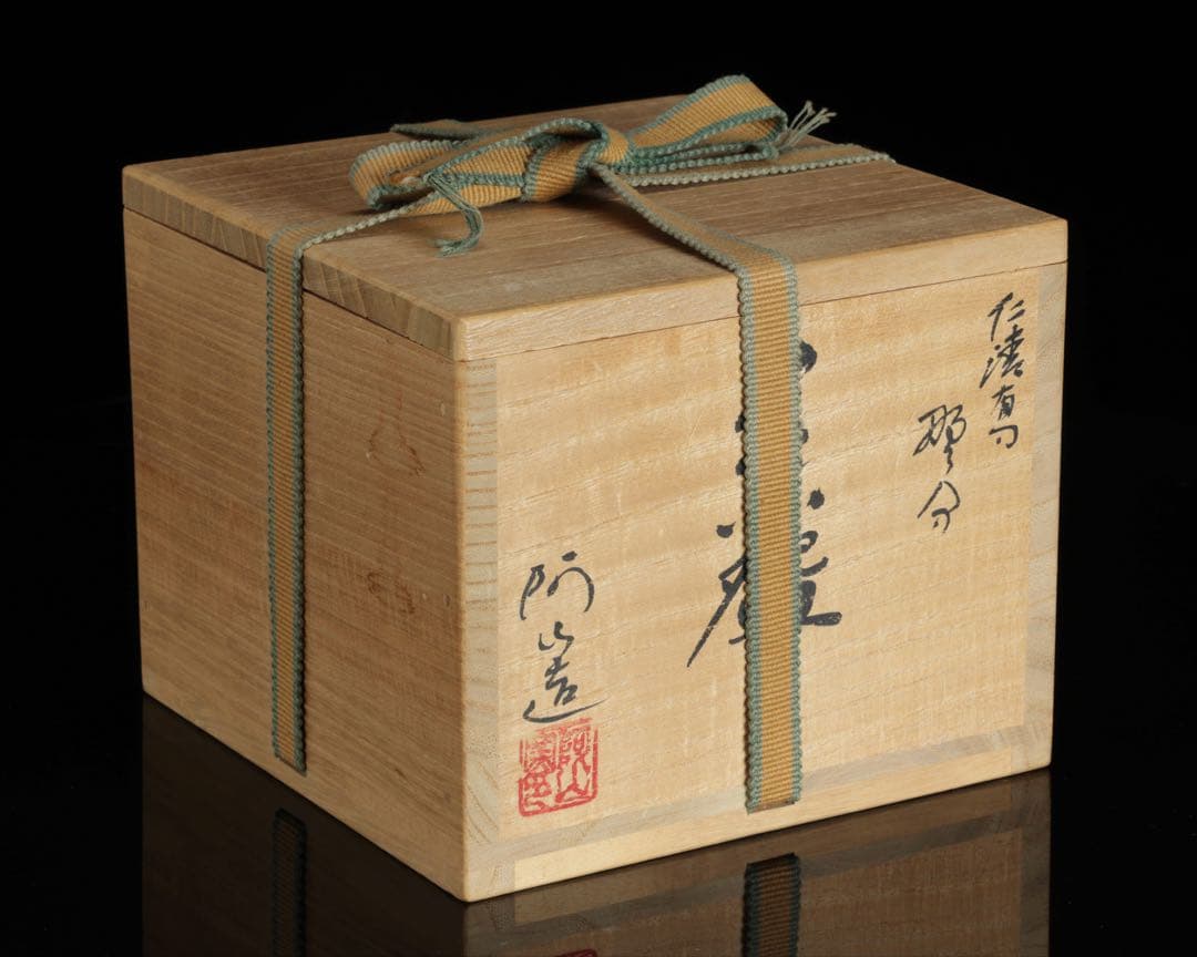 通次阿山 仁清写 野分 茶碗 共箱付 芒 秋 京焼 茶道具 抹茶碗 古美術 骨董