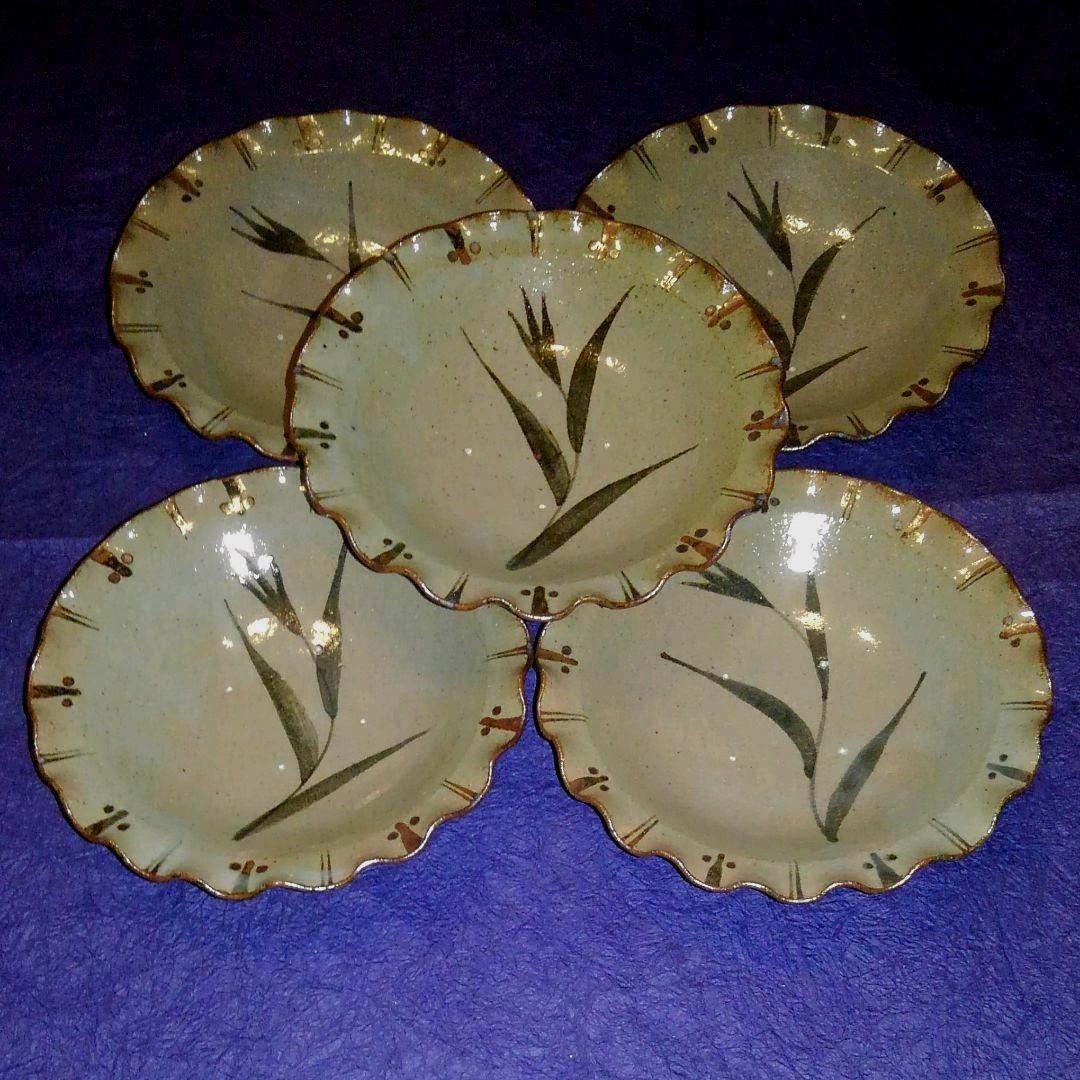 唐津焼　絵唐津草花画深皿五客揃