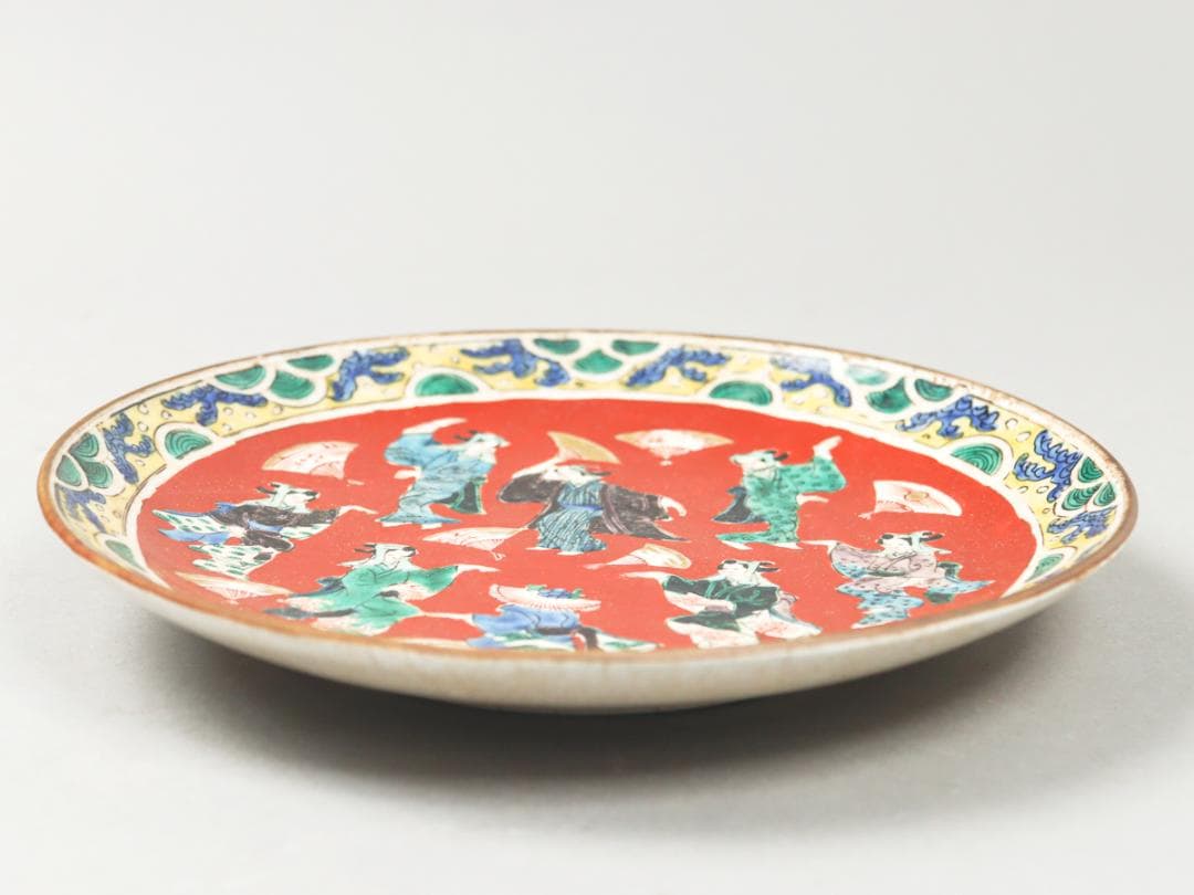 九谷焼 色絵美人踊り図 額皿 21cm 飾り皿