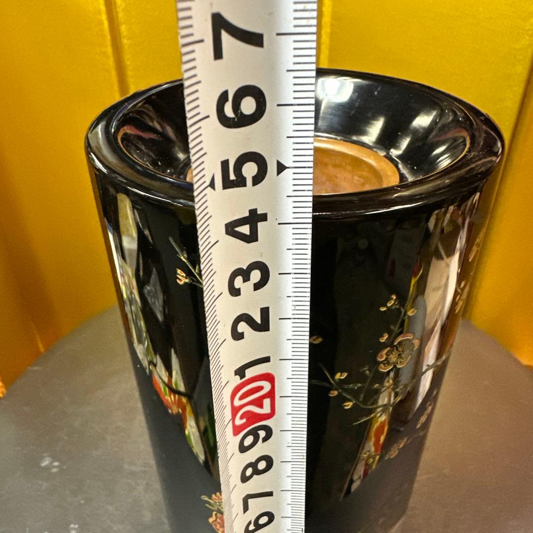 彫漆 漆器 花瓶 花器 置物 鶏と花のデザイン