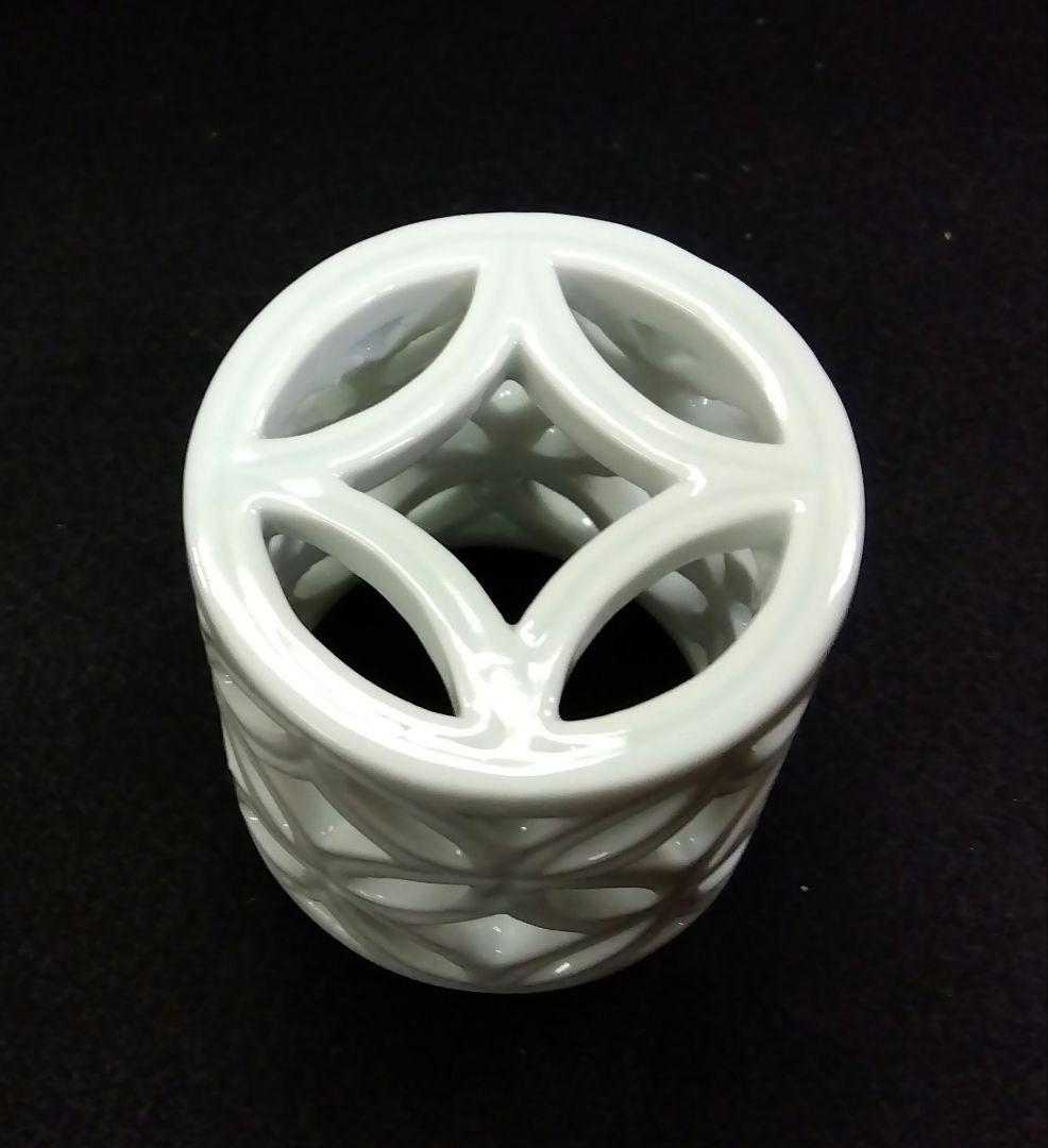 茶道具 蓋置 平戸白磁 七宝透 平戸焼 嘉助窯 横石嘉助 三川内焼