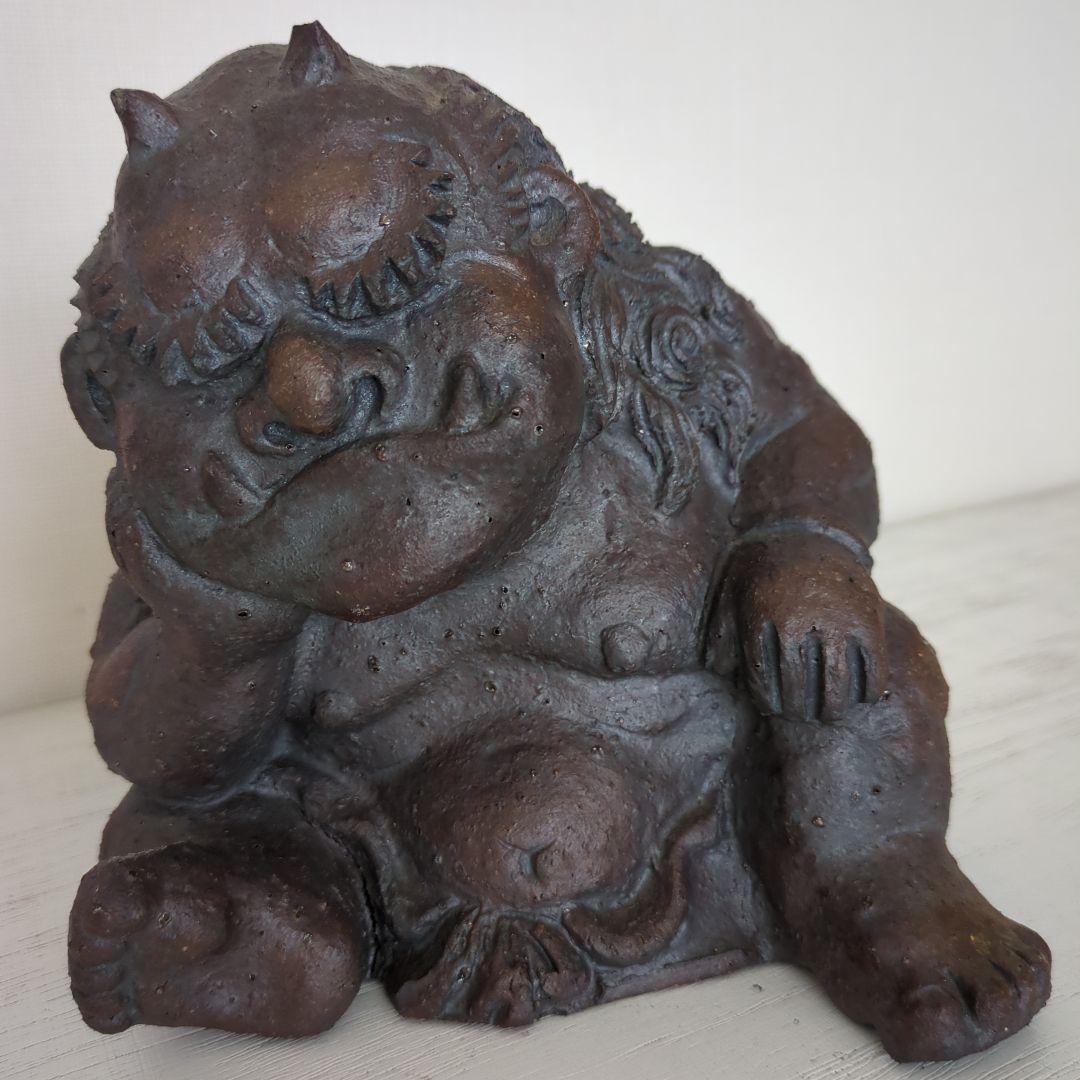 【村秀鬼瓦工房】鬼もひるね 金棒 鬼の置物 安田瓦 装飾瓦 新潟県 工芸品