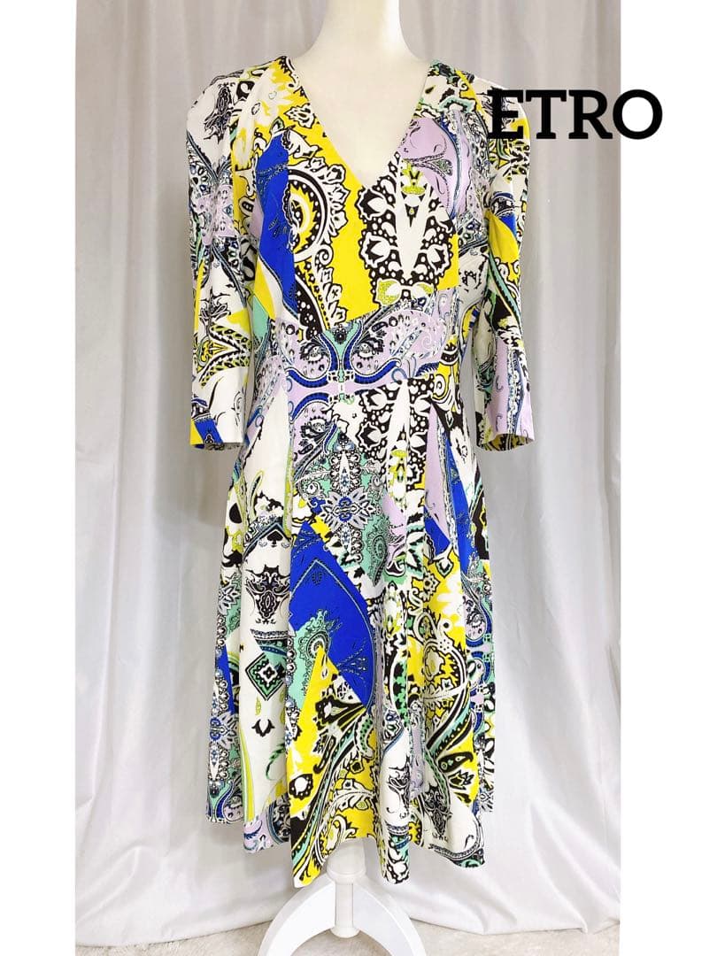 美品 ETRO エトロ 大きいサイズ 総柄 ペイズリー 膝下ワンピース