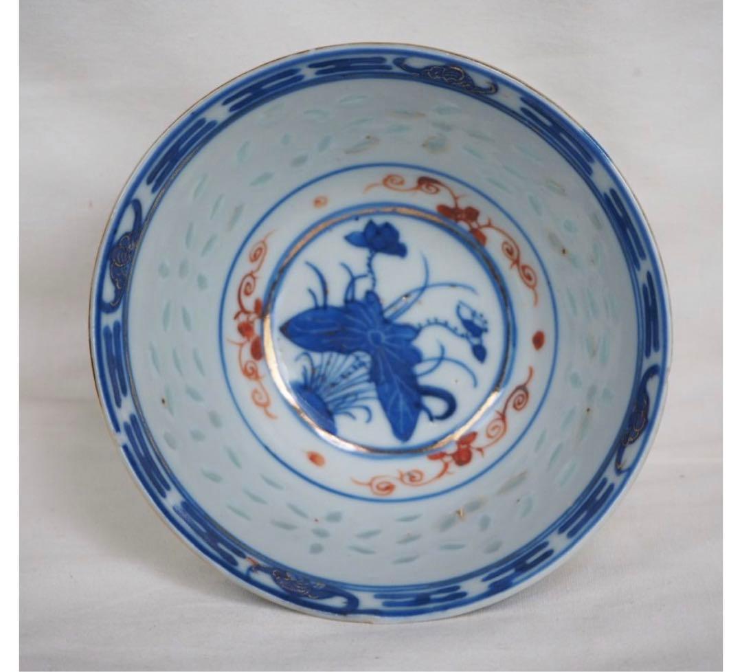 送料無料 中国古玩　清時代　康熙年製　蛍手碗　蓋付③