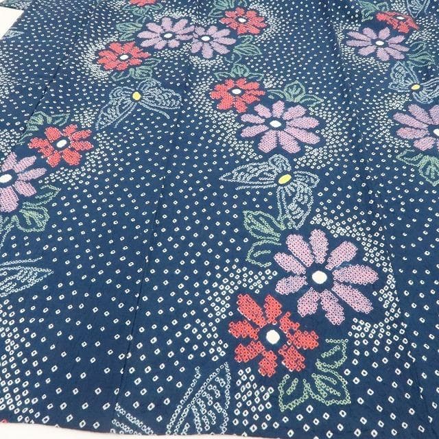 新品 有松鳴海絞り 蝶 夏着物 仕付け糸付 トールサイズ 高級浴衣 4078