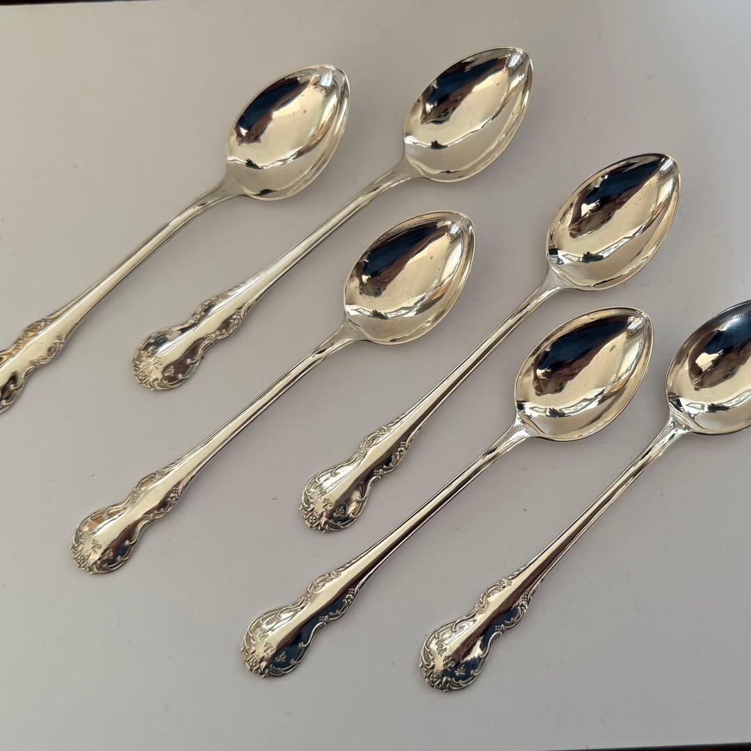 銀製スプーン6本セット　クラシックなロカイユ柄　78.8g