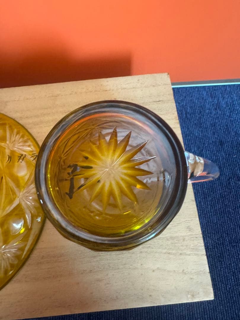 1805 手作りガラス　切子　カップ＆ソーサー　未使用