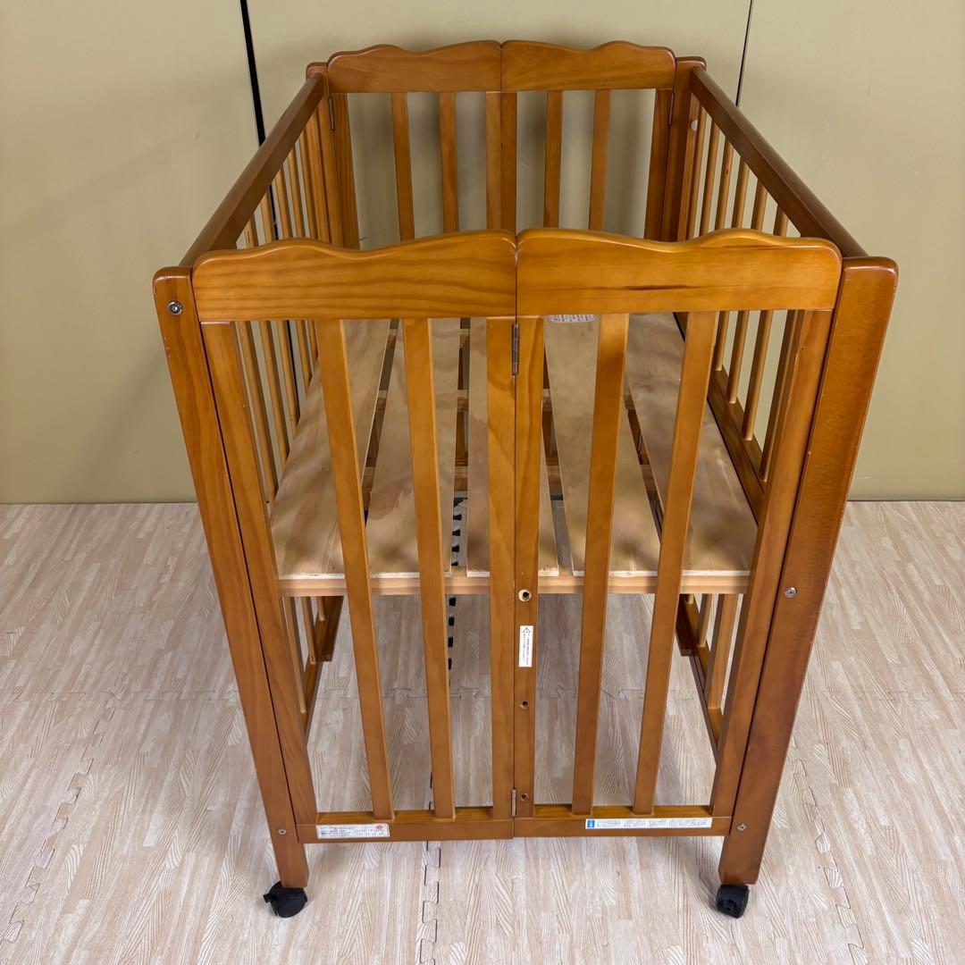 除菌清掃済　大和屋　パタン　折りたたみミニベビーベッド　すのこ　ライトブラウン