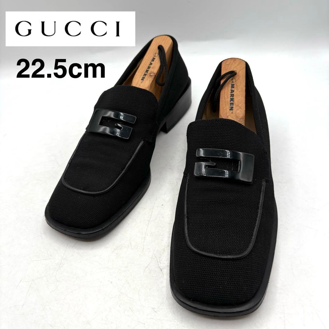 大人気✨ GUCCI ファブリック ヒール ローファー 【36C】 黒 Gロゴ