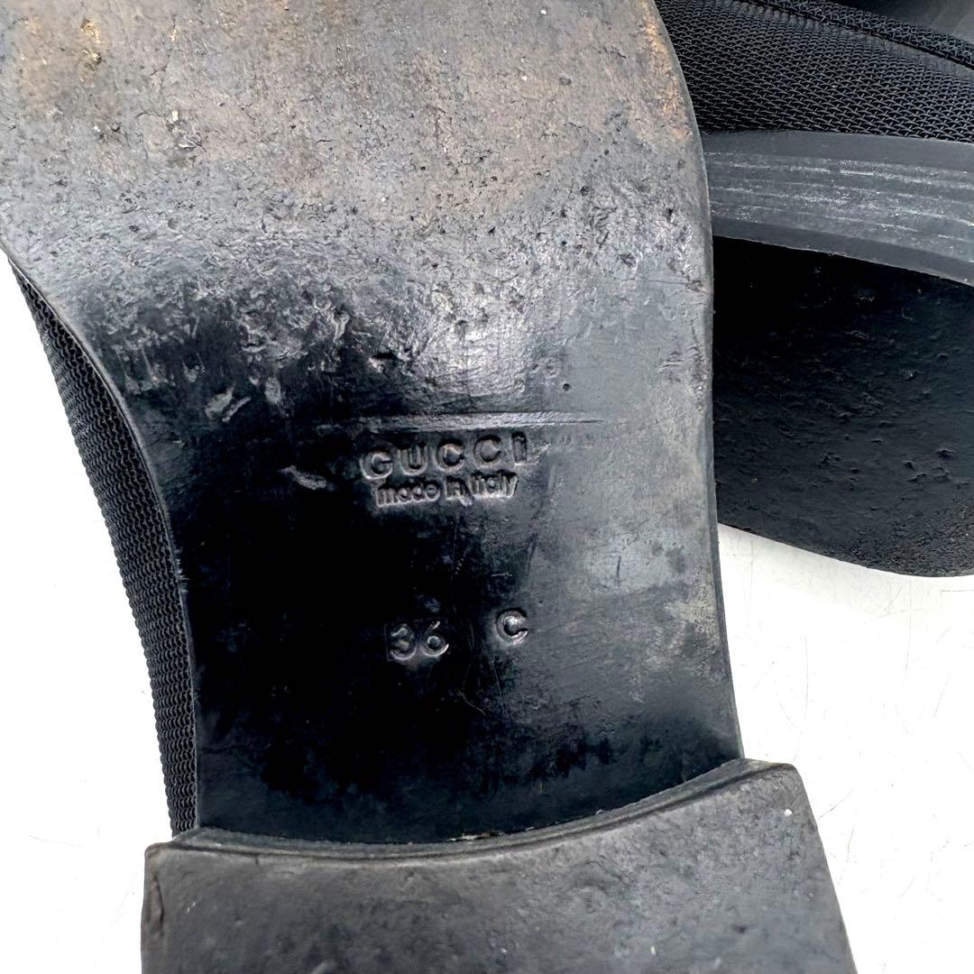 大人気✨ GUCCI ファブリック ヒール ローファー 【36C】 黒 Gロゴ