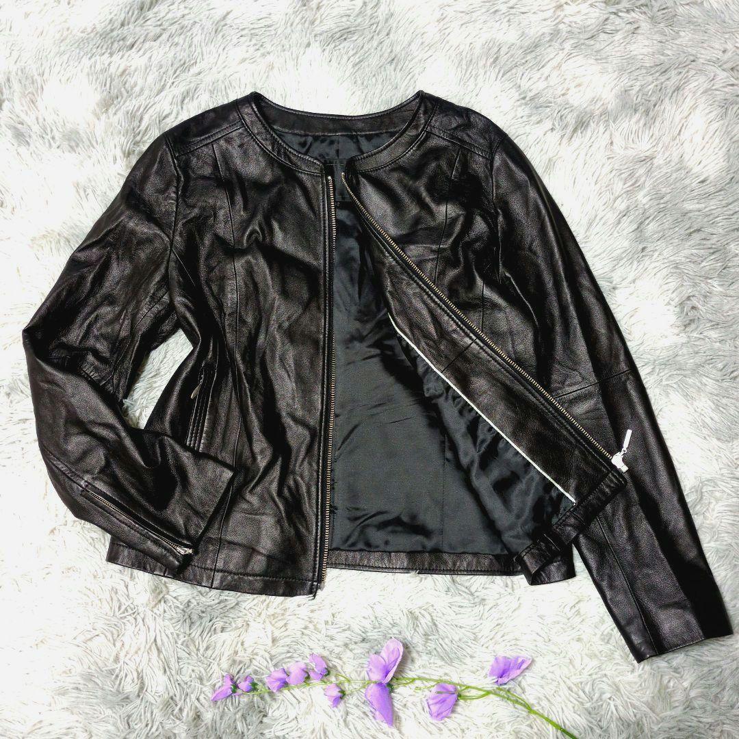 【UNTITLED】ラムレザー ノーカラージャケット☆羊革☆XLサイズ相当