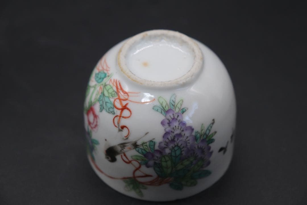 中国　民国期　粉彩花鳥紋茶入　小壺　天津豫盛號出品　送料込み0926