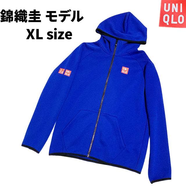 美中古✨️UNIQLO ユニクロ 錦織圭モデル パーカー ブルー XLサイズ