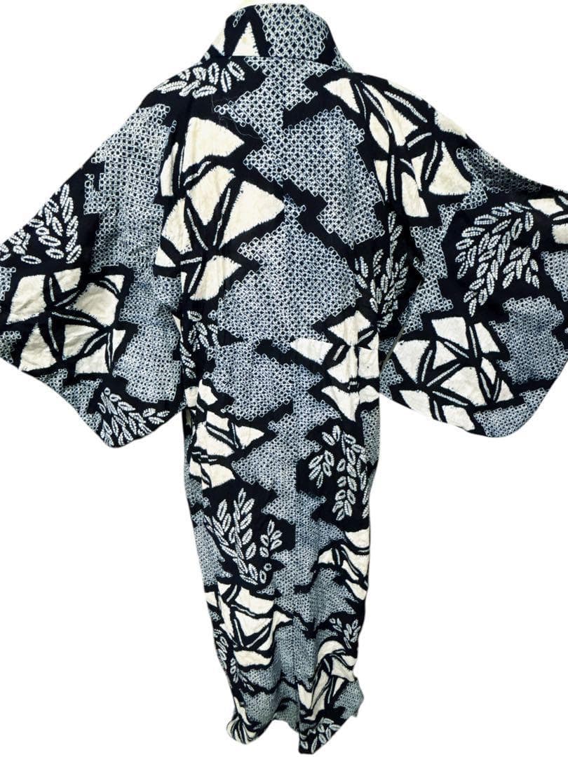 A53有松鳴海絞り 浴衣 花 綿　紺青