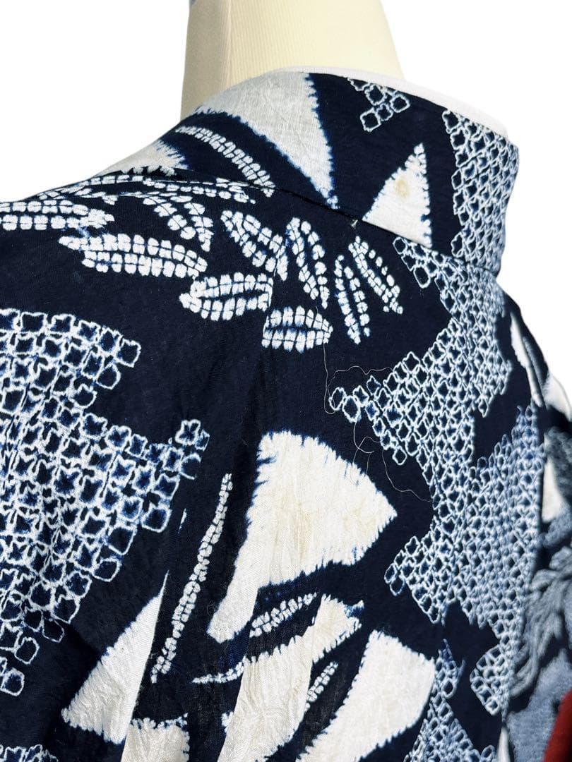 A53有松鳴海絞り 浴衣 花 綿　紺青