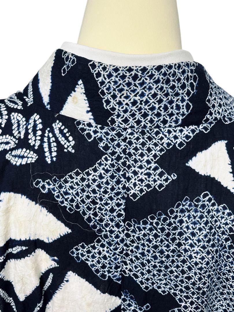 A53有松鳴海絞り 浴衣 花 綿　紺青