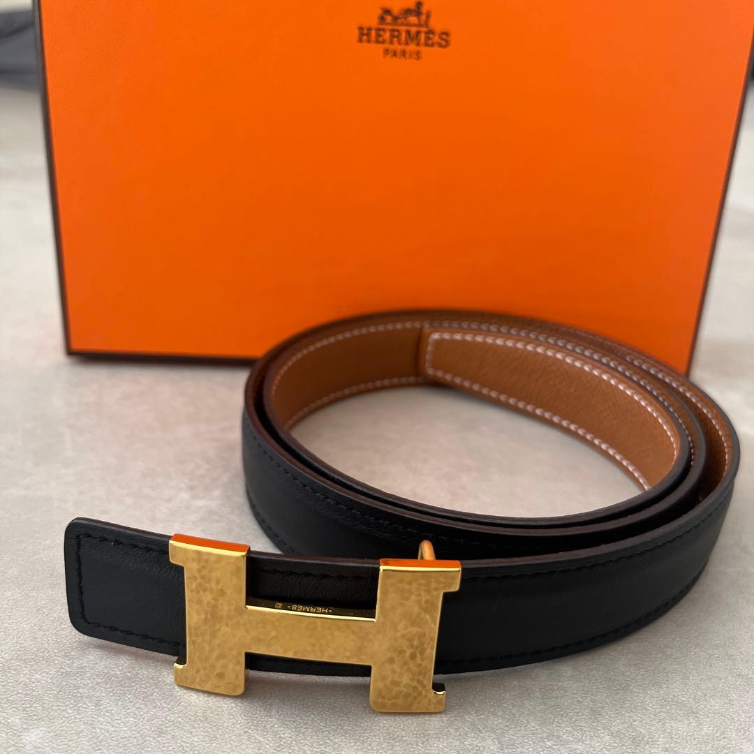 HERMES ブラックレザーベルト H型バックル