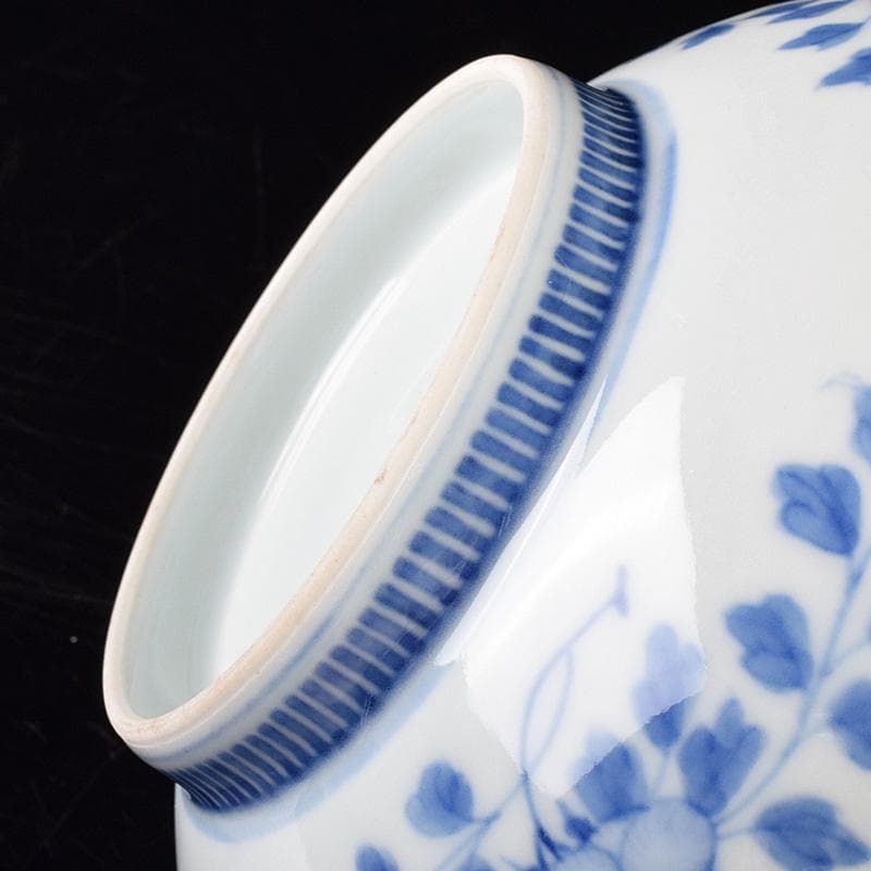 鍋島焼　染付　萩文　五寸皿　輪花皿　時代箱　V　R8110