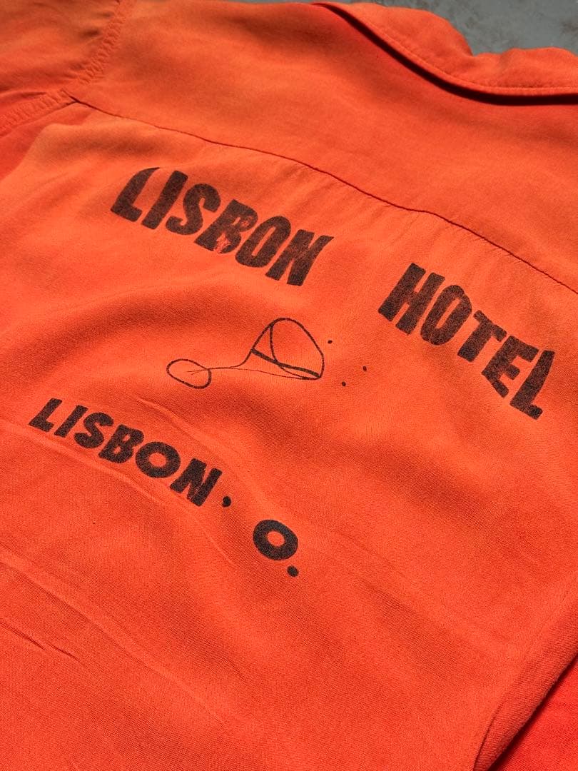 50s ボーリングシャツ レーヨン フロッキープリント フェード 開襟