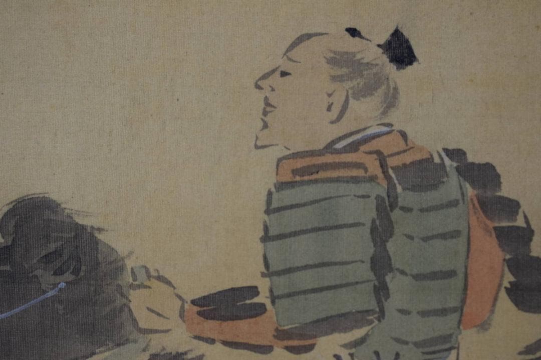 【真作】渡辺南岳/武者絵之図/馬上人物図/掛軸☆宝船☆X-236　JM