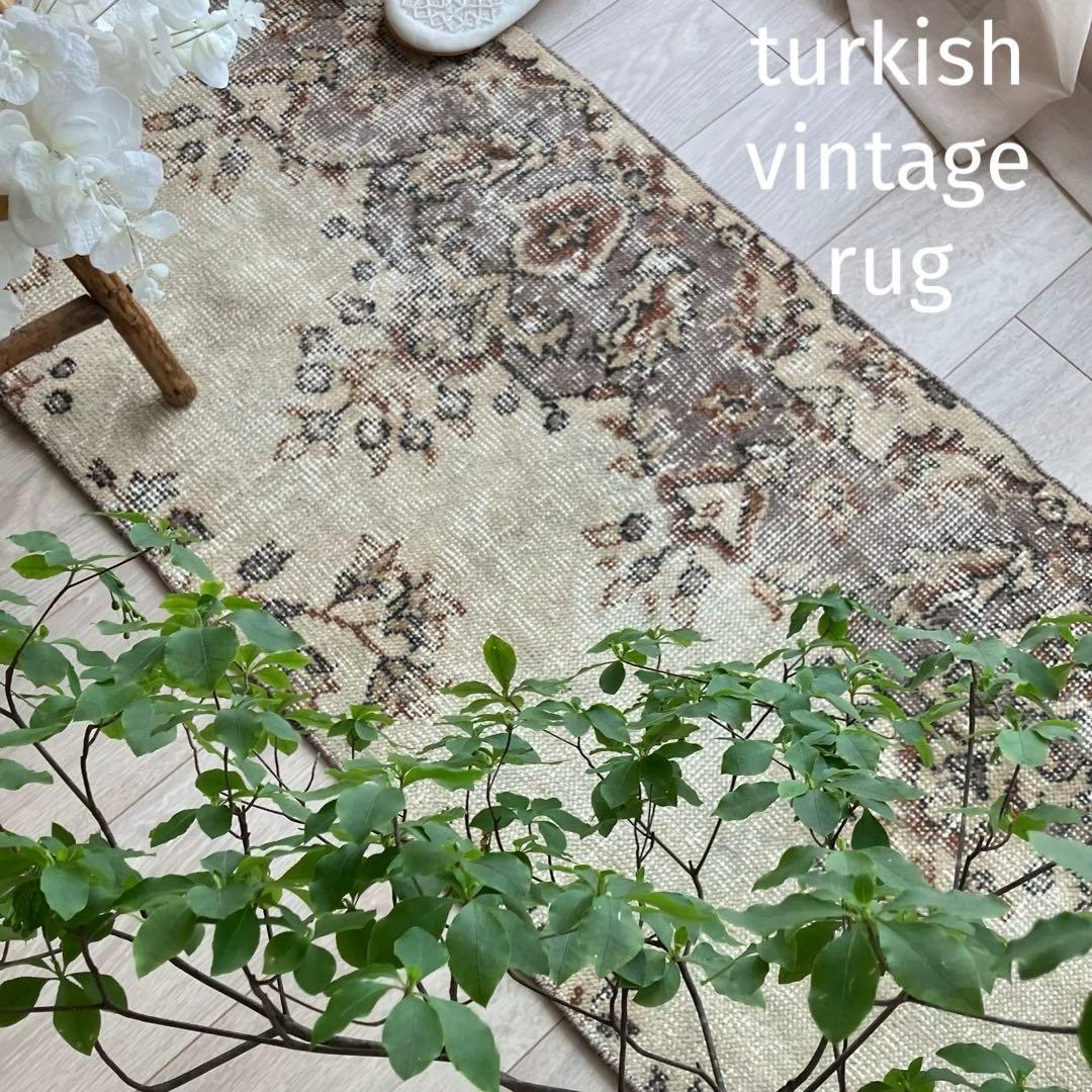 カフェオレベージュ54×220ブラウン　超ロングランナー　トルコヴィンテージラグ